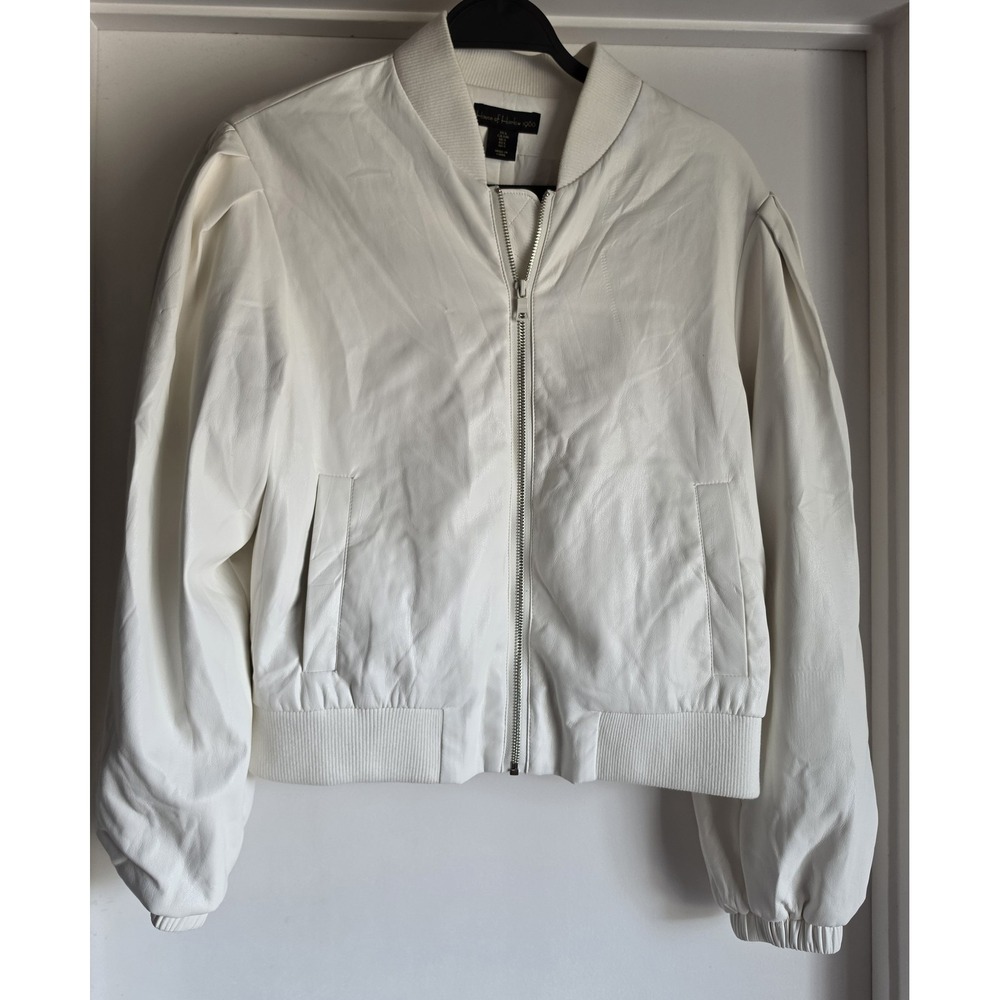 House of Harlow 1960 Faux Leather Jacket Women L White Solid Biker Moto